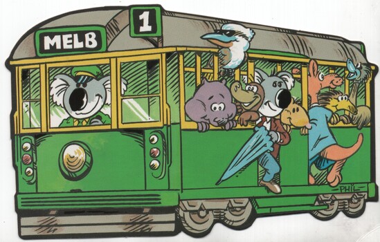 novelty style, cut out around a Melbourne W class cartoon image