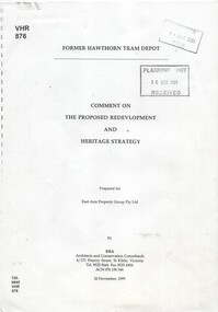 "For Hawthorn Tram Depot - Comment on the proposed redevelopment and Heritage Strategy"