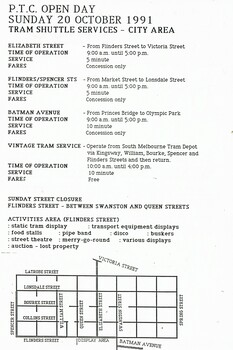 "PTC Open Day - 20 Oct. 1991 - Tram Shuttle Services - City Area"