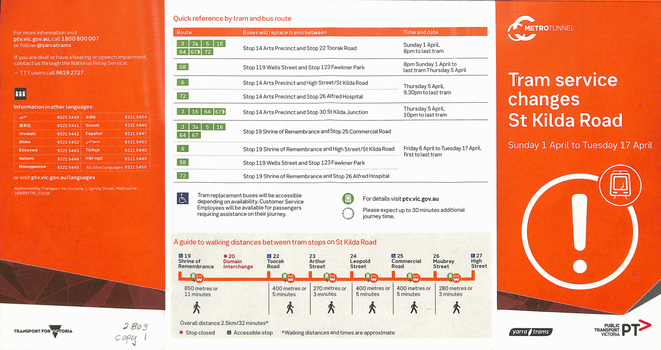 "Tram service changes St Kilda Rd"