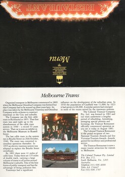 "The Colonial Tramcar Restaurant - Menu"