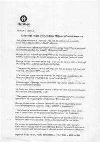 "Roadworks reveal artefacts from Melbourne's cable tram era"