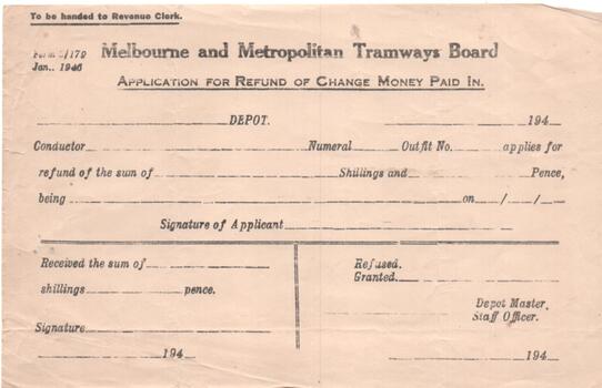 "Application for Refund or Change Money Paid In"