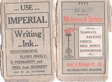 "Map of Melbourne and Suburbs showing Tramways, Railways, Streets, postal districts, Quarter-Mile Radii etc"