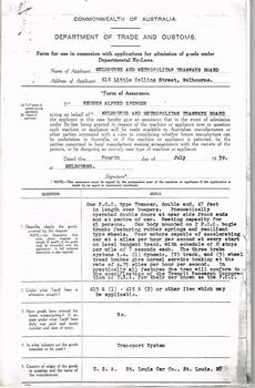 "Department of Trade and Customs - Form for use in connexion with application for admission of goods under Departmental By-Laws"
