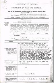"Department of Trade and Customs - Form for use in connexion with application for admission of goods under Departmental By-Laws"