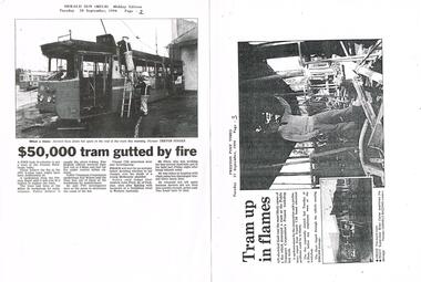 "Tram up in flames", "$50,000 tram gutted by fire"
