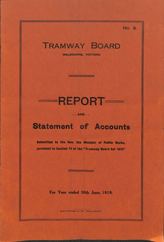 "Tramway Board - Report and Statement of Accounts for year ended 30 June 1919 - No. 3"