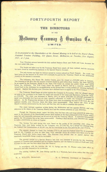 "Forty-Fourth Report and Balance Sheet - 30 June 1917 - "Forty-Fourth Report and Balance Sheet - 30 June 1917 - Melbourne Tramway & Omnibus Co. Limited""