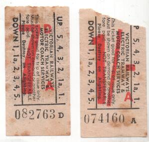 Victorian Railways electric tramway and motor coach services tickets