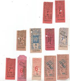 Set of 9 MMTB imperial currency tickets and two decimal currency conversion tickets