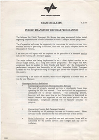 "Staff Bulletin - Public Transport Reform Package", "Staff Bulletin No. 2 - 17/2/93"