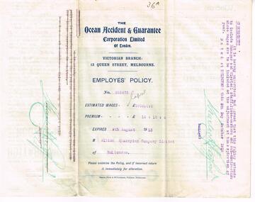 "Employees Policy – Albion Quarrying Co – 1912"