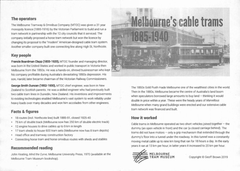 "Melbourne' cable trams 1885-1940"