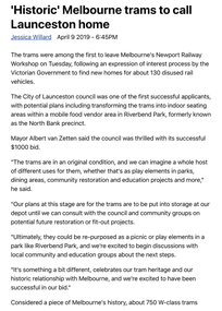 “'Historic' Melbourne trams to call Launceston home”