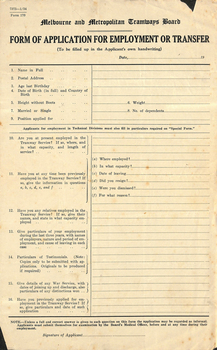"Form of Application for Employment or Transfer"