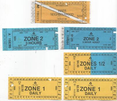 Set of five "The Met" paper travel or light card type tickets