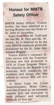 "Honour for MMTB Safety Officer"