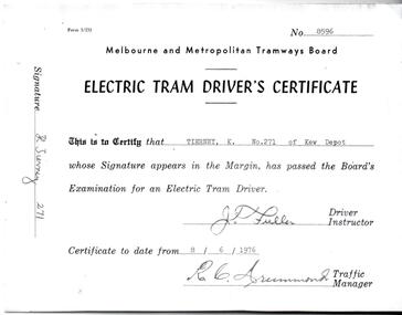 "Electric Tram Driver's Certificate"