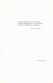 "An Investigation into the adoption of automated procedures for the preparation of crew duty rosters and timetables"