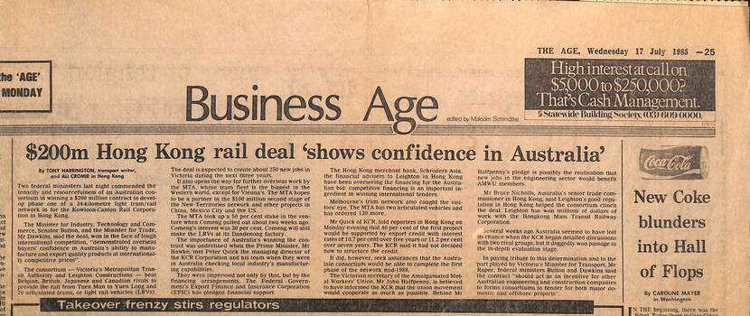 "$200m Hong Kong rail deal shows confidence in Australia"