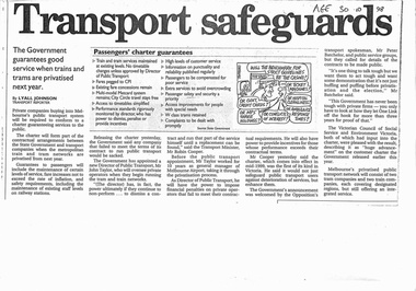 "Transport Safeguards", "New Guarantees for Public Transport Passengers effective mid 1999", "A New Partnership - Reforming Victoria's trains and trams: what it means for public transport employees"