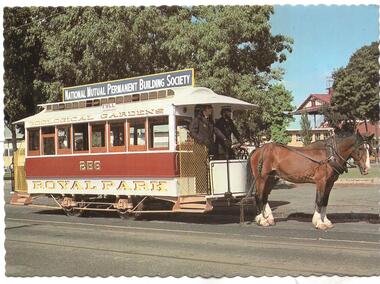 horse tram 256 in operation on the South Melbourne Football ground loop.