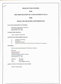 "Request for Tender for The Preparation of a Management Plan for Tram and Tram Related Heritage"