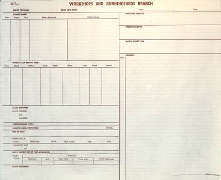 "Workshops and Runningsheds Branch - Daily Log Book"