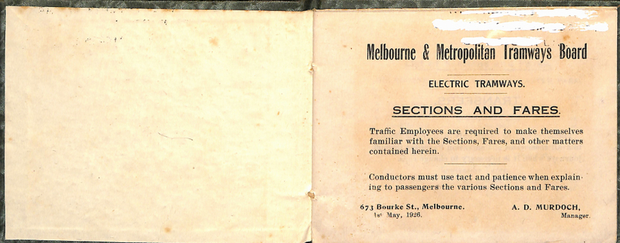 "MMTB Electric Tramways Sections and Fares"