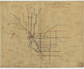 "Route Map showing location of special work and pole numbers" "Electric Tramway Routes - showing routes in colours and numbers"
