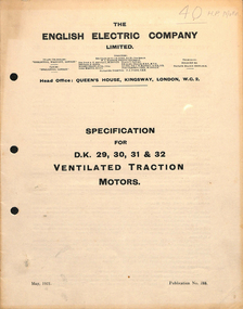“Specification for DK 29, 30, 31 and 32 Ventilated Traction Motors”, “Specification for ventilated traction motor DK34 – box frame for 24” or 27” car wheels”
