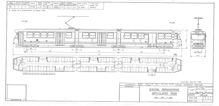 "General Arrangement Articulated Tram Nos. 3001 to 3150 - R12-139"