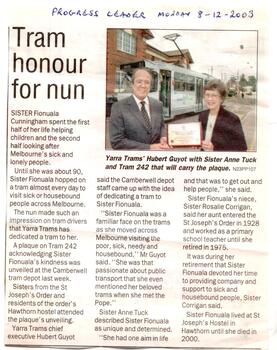 "Tram Honour for nun"