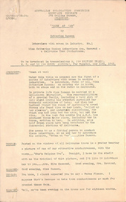 "Woman at War - by Catherine Duncan - Interviews with women in Industry No. 1 - interviews Mrs. Hammond a Melbourne Tram Conductress"
