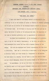 "Wireless address 3LO by Mr Alex Cameron, Chairman MMTB 12 Jan 1930 - 745pm - Our Trams and Safety"