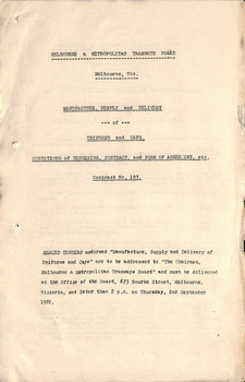 "Manufacture, Supply and Delivery of Uniforms and Caps - Contract No. 103."