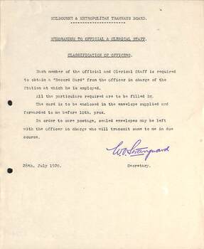"Memorandum to Official and Clerical Staff - Classification of Officers"