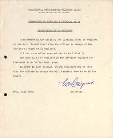 "Memorandum to Official and Clerical Staff - Classification of Officers"