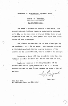 "Notice to Employees - War Gratuity Bonds",