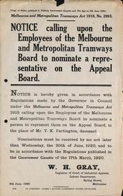 "Notice calling upon the Employees of the MMTB to nominated a representative on the Appeal Board"