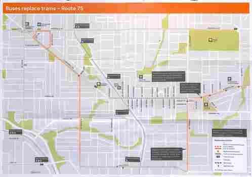 Bus replace trams - tram route 75"
