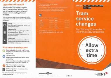 "Tram Service Changes - Route 58 - William St"