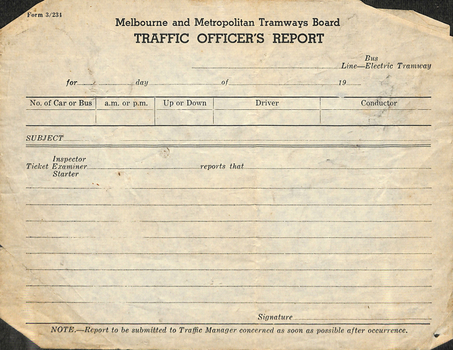 "Traffic Officer's Report"