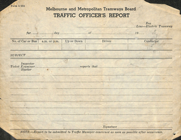 "Traffic Officer's Report"