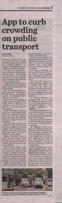 Newspaper, The Age, “App to curb crowding on public transport”, 6/10/2020 12:00:00 AM
