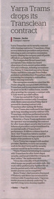 Newspaper, The Age, “Yarra Trams drops its Transclean contract”, 8/11/2020 12:00:00 AM
