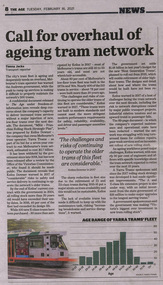Newspaper, The Age, “Call for overhaul of ageing tram network”, 16/02/2021 12:00:00 AM