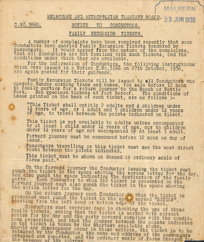 Notice to Conductors - Family Excursion Tickets