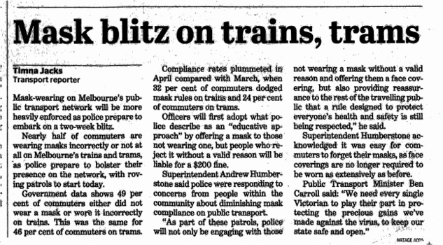 "Mask blitz on trains, trams”